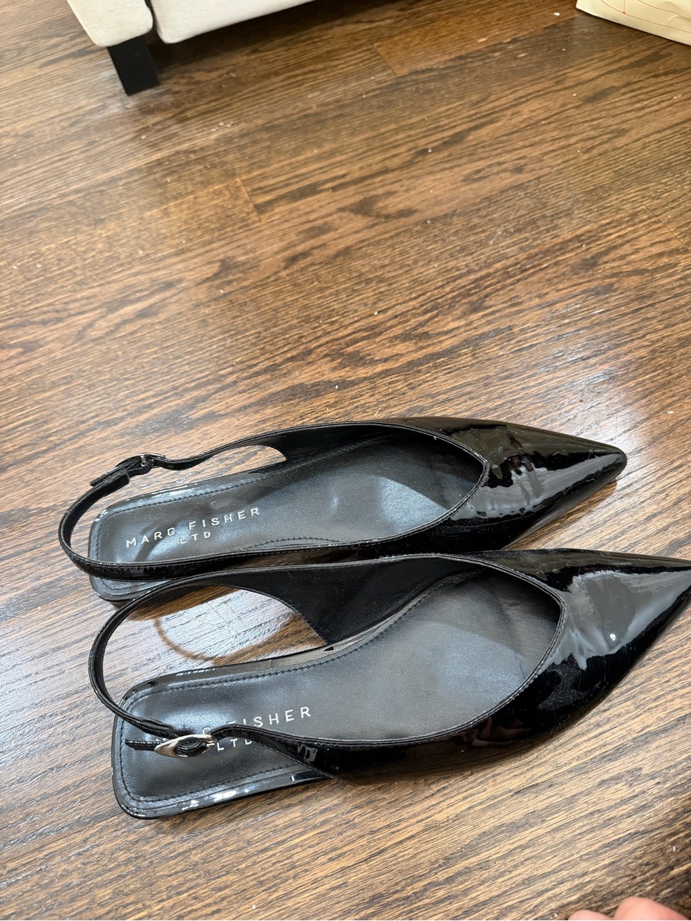 Marc Fisher Black Patent Slingback Pointed Flats